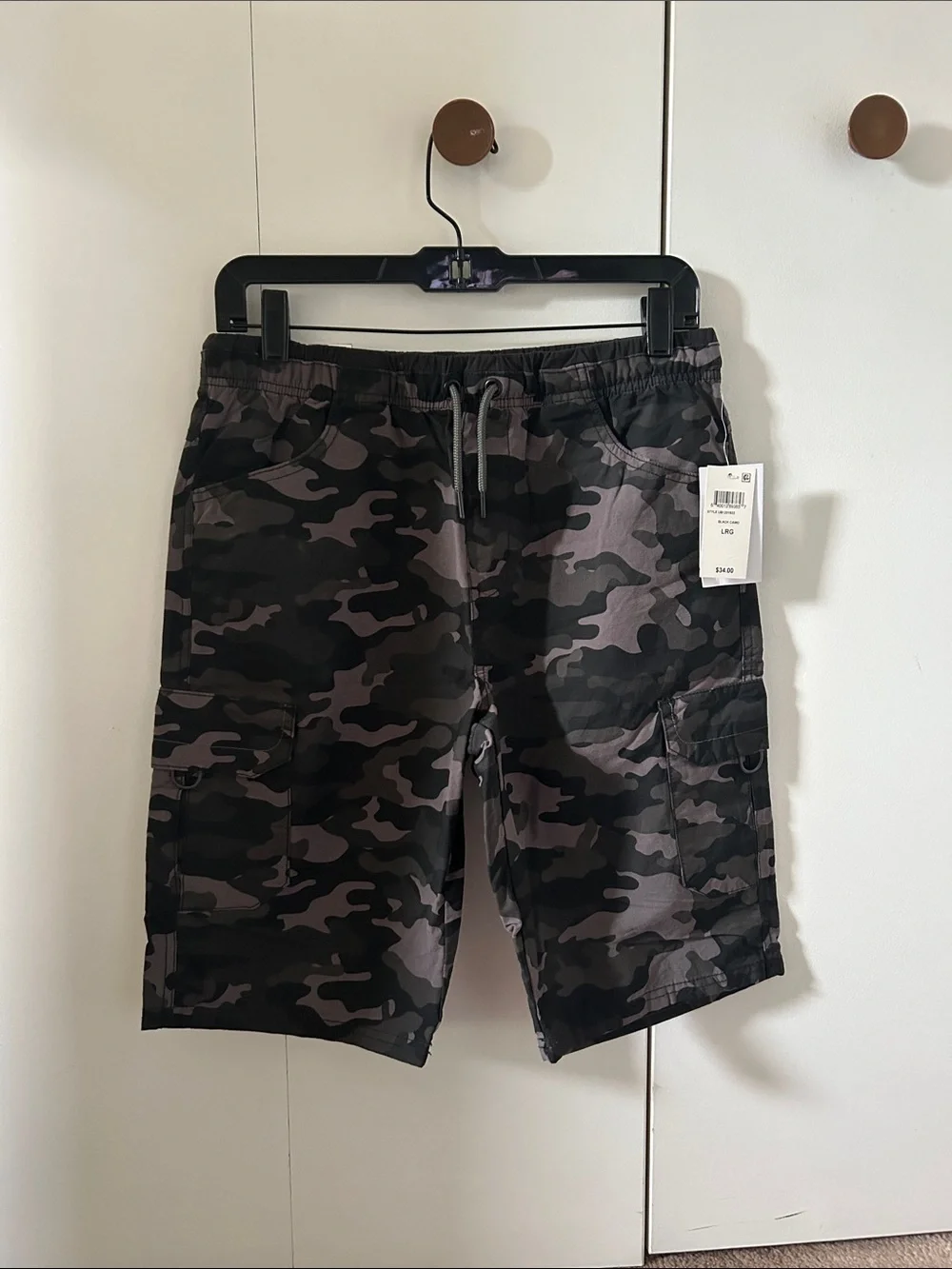 Boys Cargo Shorts - Black/Grey Camo